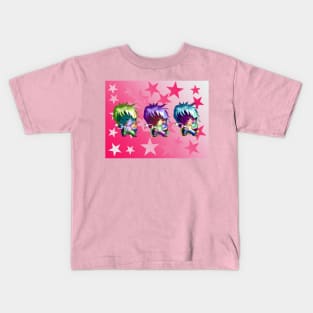 chibi dark elf sorcerers on a pink background Kids T-Shirt